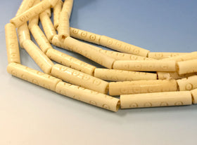 23 Pcs Carved Tube Ivory/Cream Color Bone Spacer Beads, Tribal, Ethnic - B9TC - BeadPrism