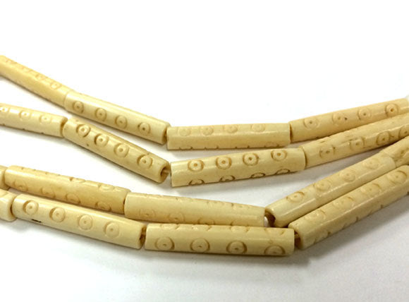 23 Pcs Carved Tube Ivory/Cream Color Bone Spacer Beads, Tribal, Ethnic - B9TC - BeadPrism