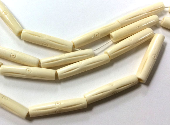 23 Pcs Carved Tube Ivory/White Bone Spacer Beads, Tribal, Ethnic, Wholesale - B7W - BeadPrism