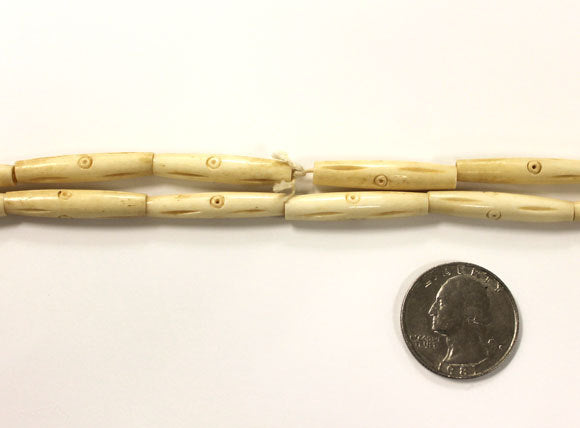 23 Pcs  Carved Hairpipe Ivory/Cream Color Bone Spacer Beads, Tribal/Ethnic - B7C - BeadPrism
