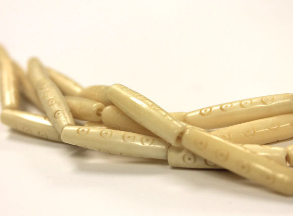 23 Pcs Carved Hairpipe Ivory/Cream Color Bone Beads, Tribal, Ethnic - B9C - BeadPrism