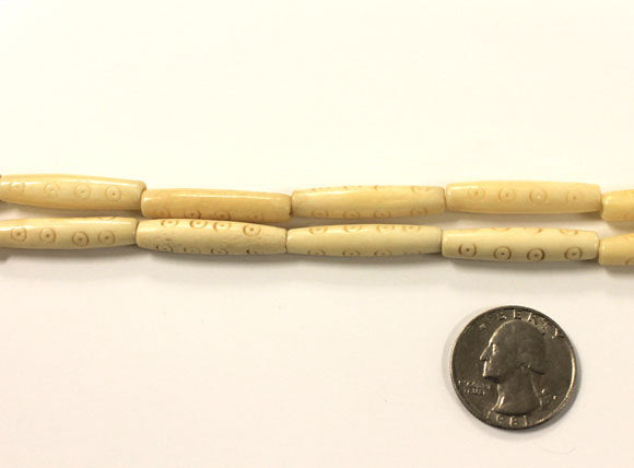 23 Pcs Carved Hairpipe Ivory/Cream Color Bone Beads, Tribal, Ethnic - B9C - BeadPrism