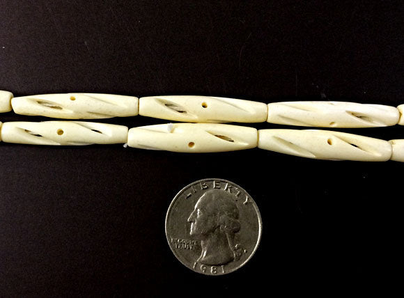 23 Pcs Carved Hairpipe Ivory/Cream Color Bone Spacer Beads,Tribal, Ethnic, Wholesale - B14C - BeadPrism