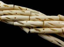 Load image into Gallery viewer, 23 Pcs Carved Hairpipe Ivory/Cream Color Bone Spacer Beads,Tribal, Ethnic, Wholesale - B14C - BeadPrism