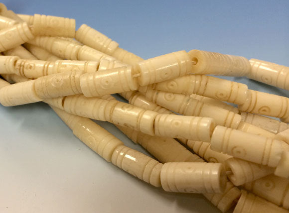 50 Pcs Bone Spacer Beads Carved Tube Ivory Cream Tribal Ethnic Natural Bone Bead Strand - B139C - BeadPrism