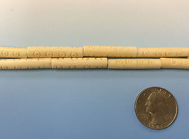 23 Pcs Carved Tube Ivory/Cream Color Bone Spacer Beads, Tribal, Ethnic - B9TC - BeadPrism