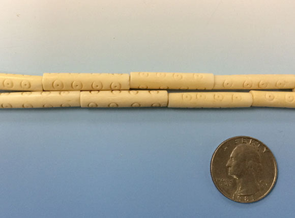 23 Pcs Carved Tube Ivory/Cream Color Bone Spacer Beads, Tribal, Ethnic - B9TC - BeadPrism