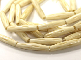 23 Pcs Carved Tube Ivory/Cream color Bone Beads, Tribal, Ethnic Wholesale - B8C - BeadPrism