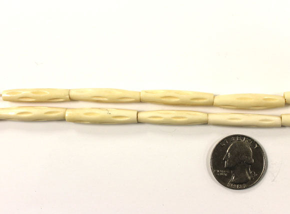 23 Pcs Carved Tube Ivory/Cream color Bone Beads, Tribal, Ethnic Wholesale - B8C - BeadPrism