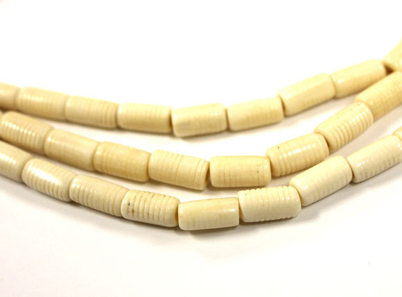 36 Pcs Natural Bone Beads, Carved Tube Ivory Cream Spacer Beads Strand, Tribal Ethnic Beads - B6C - BeadPrism