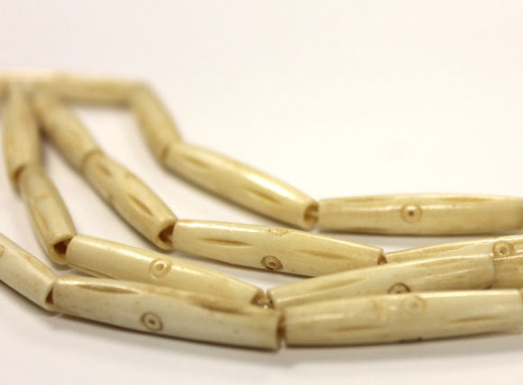 23 Pcs  Carved Hairpipe Ivory/Cream Color Bone Spacer Beads, Tribal/Ethnic - B7C - BeadPrism