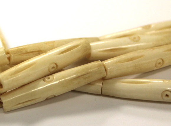 23 Pcs  Carved Hairpipe Ivory/Cream Color Bone Spacer Beads, Tribal/Ethnic - B7C - BeadPrism