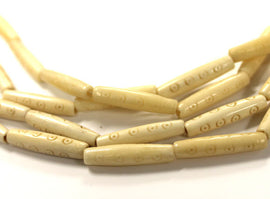 23 Pcs Carved Hairpipe Ivory/Cream Color Bone Beads, Tribal, Ethnic - B9C - BeadPrism
