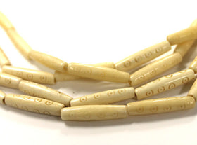 23 Pcs Carved Hairpipe Ivory/Cream Color Bone Beads, Tribal, Ethnic - B9C - BeadPrism