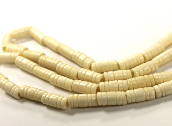 50 Pcs Carved Tube Ivory/Cream Color Bone Spacer Beads, Tribal, Ethnic, Wholesale - B5C - BeadPrism