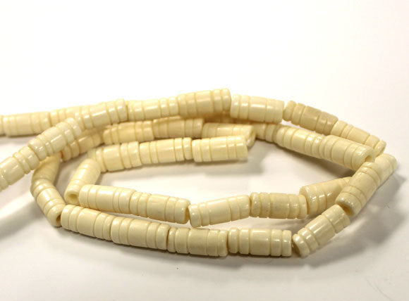 50 Pcs Carved Tube Ivory/Cream Color Bone Spacer Beads, Tribal, Ethnic, Wholesale - B5C - BeadPrism