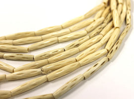 23 Pcs Carved Tube Ivory/Cream color Bone Beads, Tribal, Ethnic Wholesale - B8C - BeadPrism