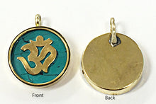 Load image into Gallery viewer, Tibetan Om Ohm Pendant, Brass and Turquoise Inlay, Yoga Pendant, Gold Ohm Om Pendant - AP103-MOP - BeadPrism