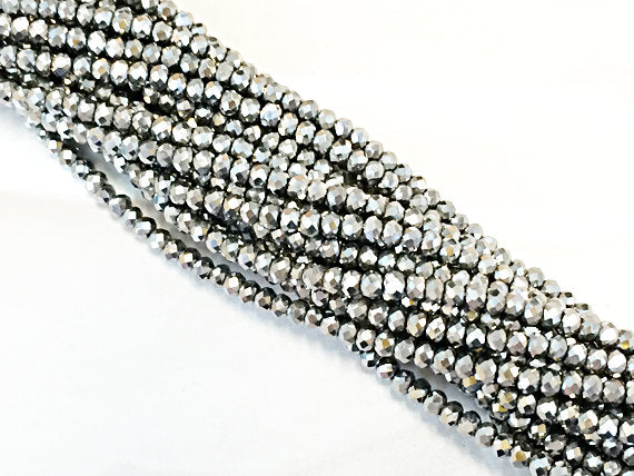 3mm Rondells Antique silver Chinese Crystal Strand Extra Long Spacer Beads 200 approx - DC100-Silver - BeadPrism