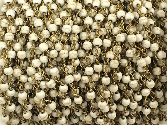 40% OFF 4mm Ivory White Howlite Rosary Chain by foot - White Rosary Chain Gold Ch172 - BeadPrism