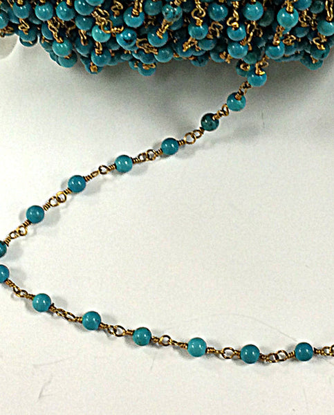 40% OFF 1 Ft 4mm Turquoise Howlite Rosary Chain by foot - Blue Rosary Chain Gold Ch173 - BeadPrism