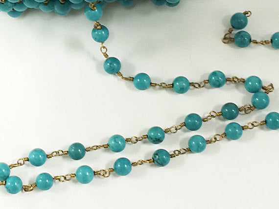40% OFF 10 Feet  6mm Turquoise Howlite Rosary Chain by foot - Blue Rosary Chain Gold - Ch174-10 - BeadPrism
