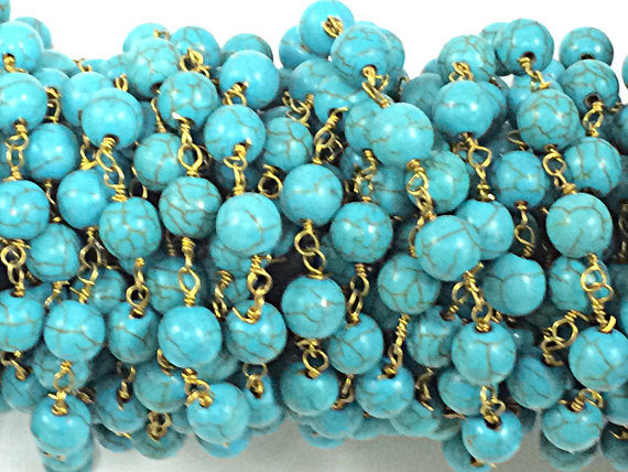 40% OFF 1 Ft  6mm Turquoise Howlite Rosary Chain by foot - Blue Rosary Chain Gold Ch174 - BeadPrism
