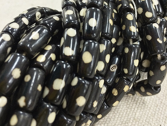 50Pc Brown Batik Bone Tube Bead Strand, Tribal,  Ethnic - Wholesale - B380 - BeadPrism