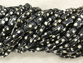 50Pc Brown Batik Bone Tube Bead Strand, Tribal,  Ethnic - Wholesale - B380 - BeadPrism