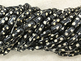 50Pc Brown Batik Bone Tube Bead Strand, Tribal,  Ethnic - Wholesale - B380 - BeadPrism