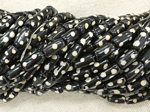 50Pc Brown Batik Bone Tube Bead Strand, Tribal,  Ethnic - Wholesale - B380 - BeadPrism