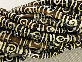 29 Pc Batik Bone Tube Beads, Brown ivory Cream Natural Bone Tribal Ethnic Spacer Beads Strands - B21 - BeadPrism