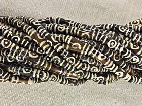 29 Pc Batik Bone Tube Beads, Brown ivory Cream Natural Bone Tribal Ethnic Spacer Beads Strands - B21 - BeadPrism