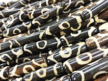 Load image into Gallery viewer, 30Pc Batik Natural Bone Tube Spacer Beads, Brown Ivory Cream, Tribal Ethnic Bead Strands BULK-B231 - BeadPrism