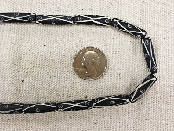29 Pc Carved Natural Bone Tube Beads Black and White Beads Strands, Tribal Ethnic Spacer Beads - B25 - BeadPrism