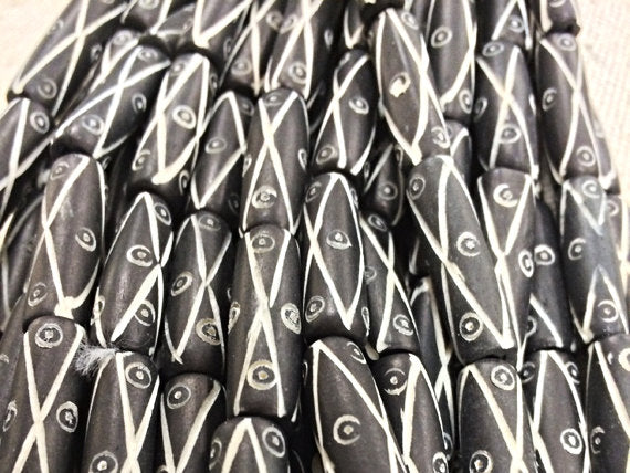 29 Pc Carved Natural Bone Tube Beads Black and White Beads Strands, Tribal Ethnic Spacer Beads - B25 - BeadPrism