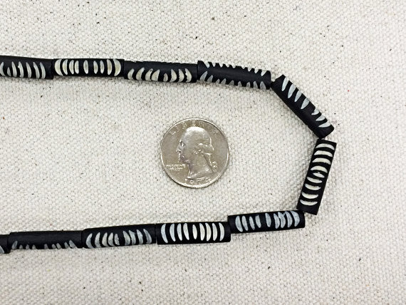 29 Pc Carved Bone Tube Beads, Black and White Spacer Bead Strands, Tribal Ethnic Beads, BULK - B334 - BeadPrism