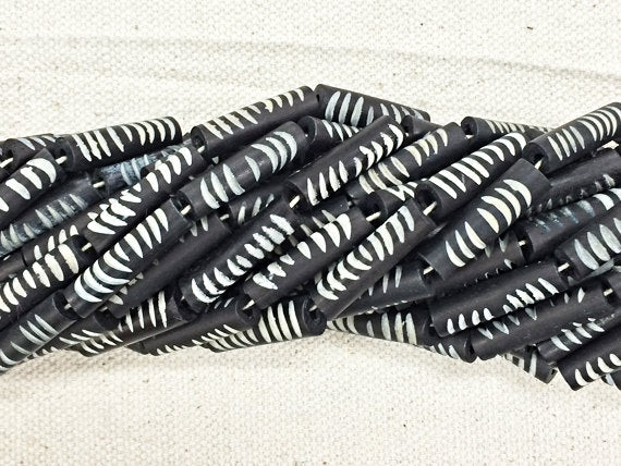 29 Pc Carved Bone Tube Beads, Black and White Spacer Bead Strands, Tribal Ethnic Beads, BULK - B334 - BeadPrism