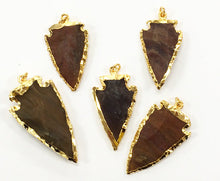 Load image into Gallery viewer, 10 Pc  Arrowhead Jasper, Gold Plated Edged, Hand made Pendant 1.4inch-1.7 inch Approx - DP12-AH - BeadPrism