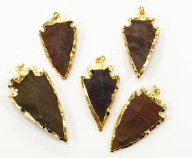 10 Pc  Arrowhead Jasper, Gold Plated Edged, Hand made Pendant 1.4inch-1.7 inch Approx - DP12-AH - BeadPrism