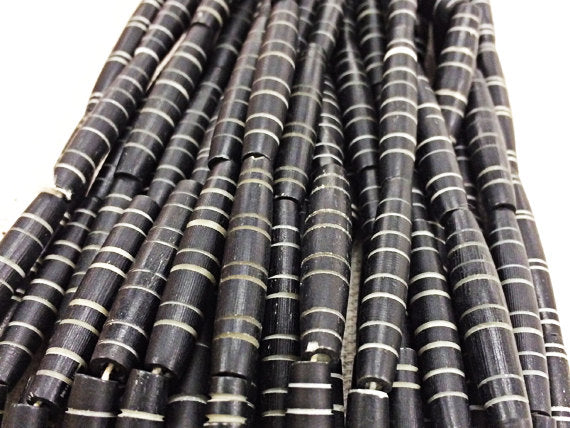 19 Pc Carved Bone Tube Beads Black & White Natural Bone Spacer Bead Strand Tribal Ethnic Beads - B27 - BeadPrism
