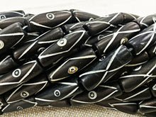 Load image into Gallery viewer, 29Pc Carved Natural Bone Tube Spacer Beads Black/White, Tribal Ethnic Bone Bead Strands, BULK-B330 - BeadPrism