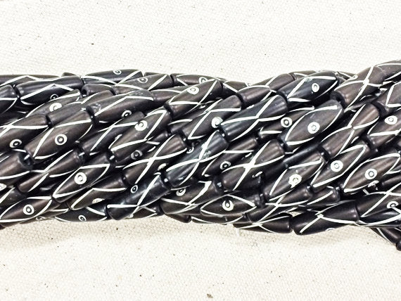 29Pc Carved Natural Bone Tube Spacer Beads Black/White, Tribal Ethnic Bone Bead Strands, BULK-B330 - BeadPrism