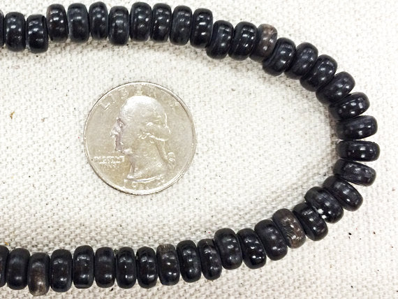 100 pc 8.5mm Rondell Horn Spacer Beads, 2mm hole, Tribal Ethnic Vintage Black Beads Strands - HS104B - BeadPrism