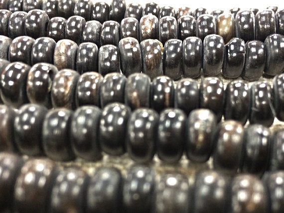 100 pc 8.5mm Rondell Horn Spacer Beads, 2mm hole, Tribal Ethnic Vintage Black Beads Strands - HS104B - BeadPrism