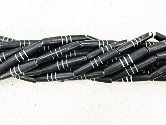 23Pc Carved Bone Tube Beads Black&White Tribal Ethnic Natural Spacer Bead Strands BULK-B331 - BeadPrism