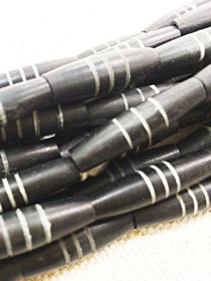 23Pc Carved Natural Bone Tube Spacer Beads Black/White, Tribal Ethnic Bone Bead Strands, BULK-B332 - BeadPrism