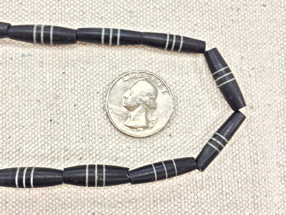 23Pc Carved Natural Bone Tube Spacer Beads Black/White, Tribal Ethnic Bone Bead Strands, BULK-B332 - BeadPrism