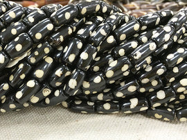 50Pc Brown Batik Bone Tube Bead Strand, Tribal,  Ethnic - Wholesale - B380 - BeadPrism