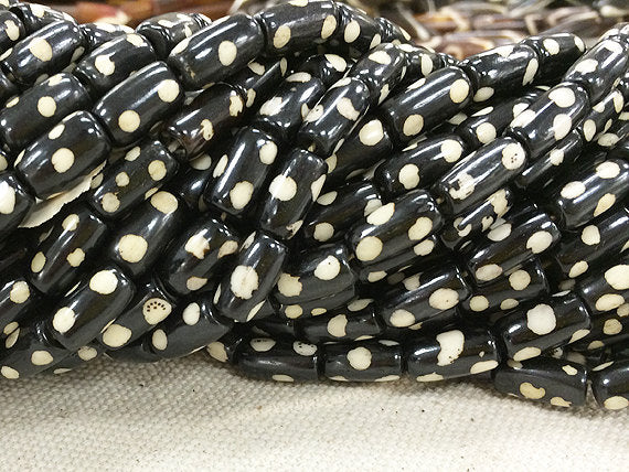 50Pc Brown Batik Bone Tube Bead Strand, Tribal,  Ethnic - Wholesale - B380 - BeadPrism